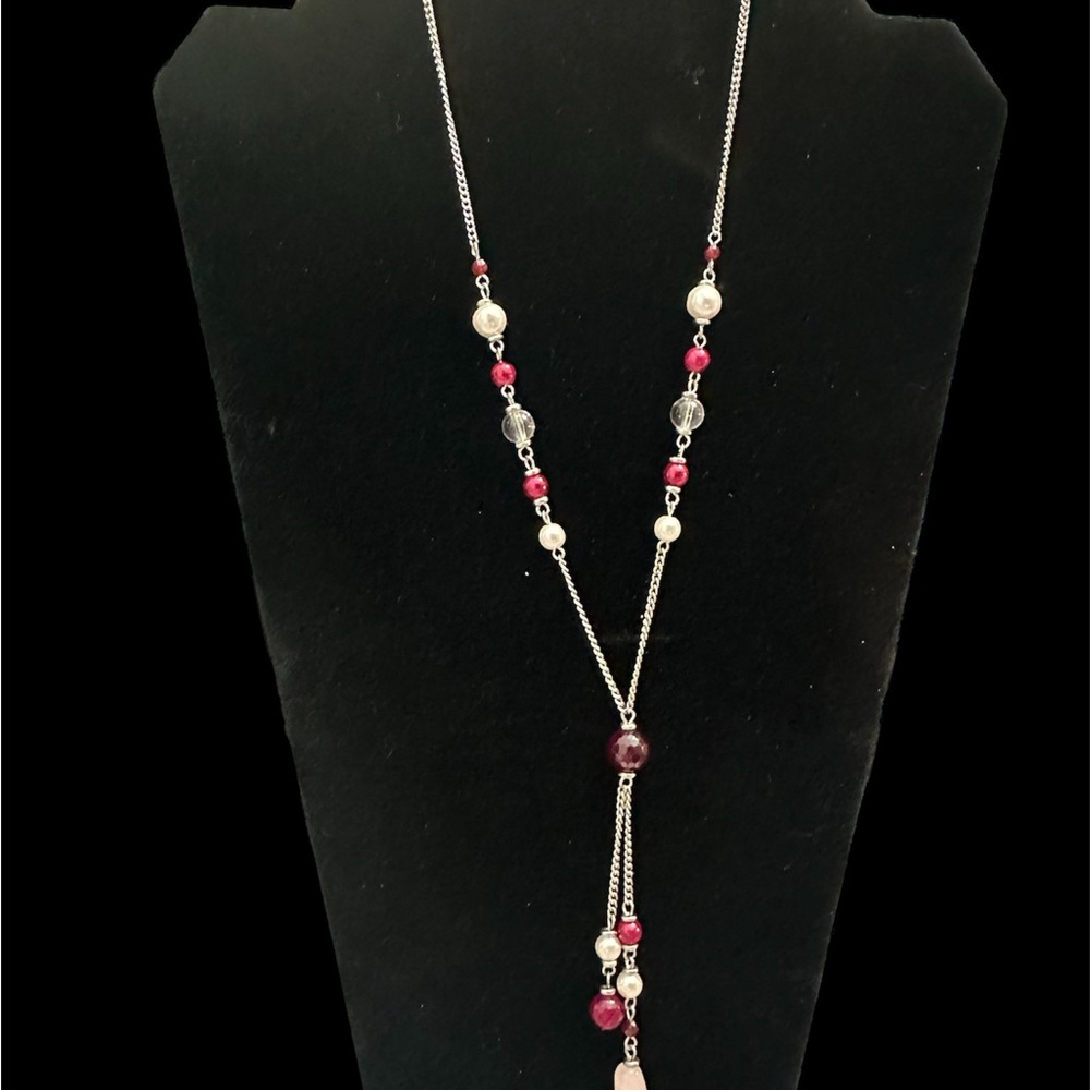 WHBM Elegant Silver and Red Beaded Necklace